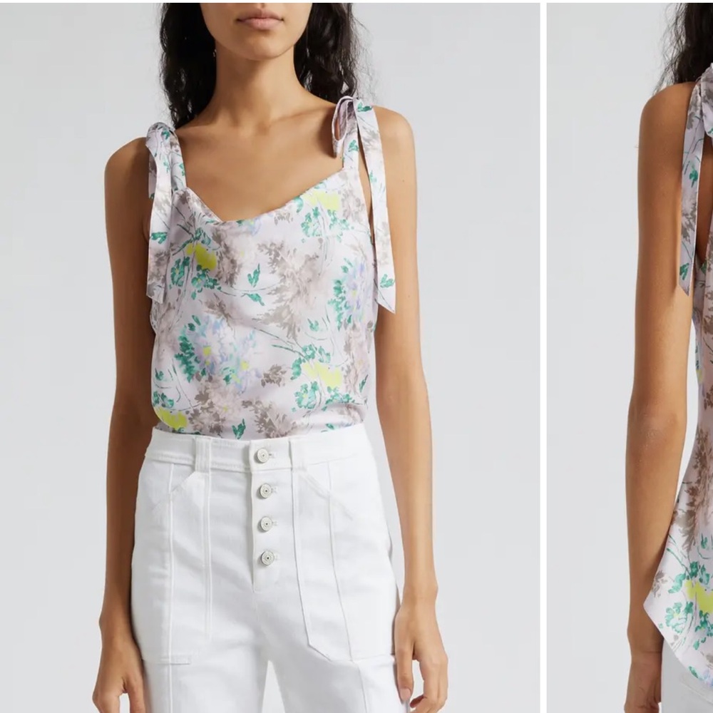 New! CINQ A SEPT Marta Light Washed Floral Tie-Shoulder Cami